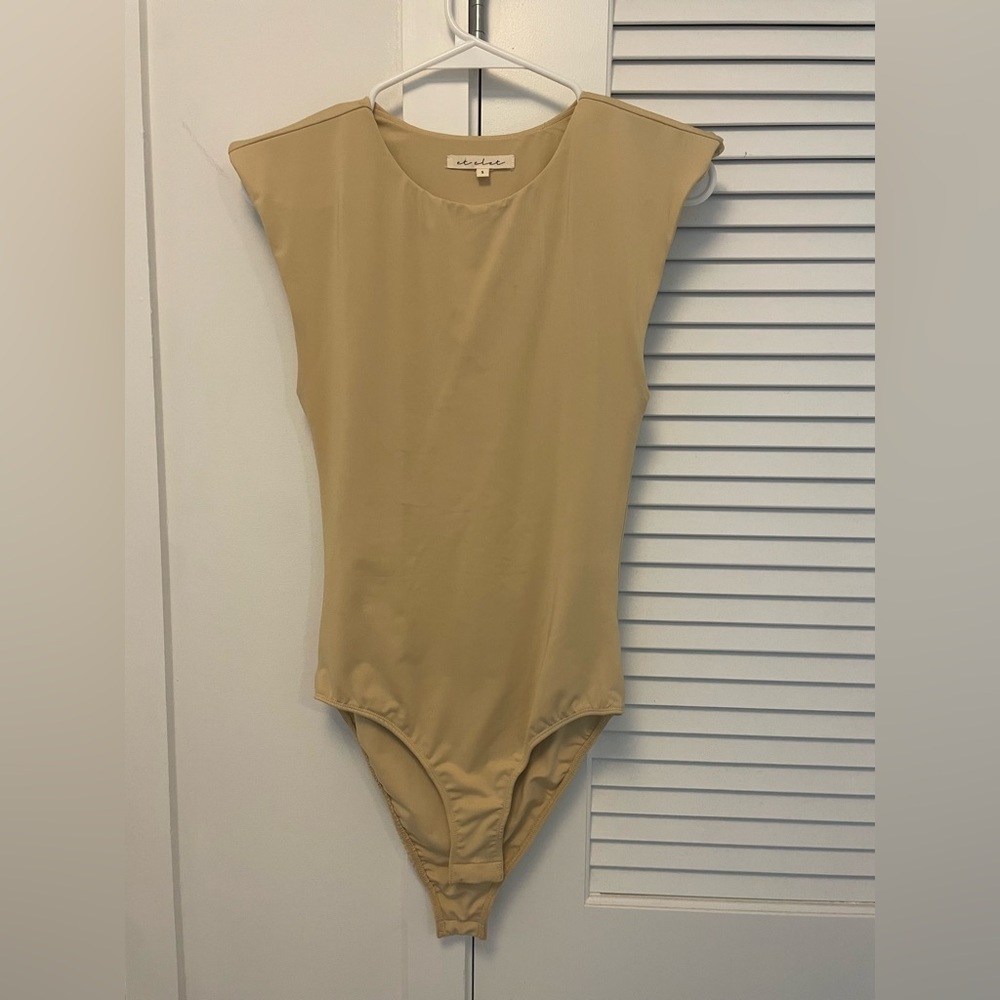 Shoulder Padded Tan Bodysuit